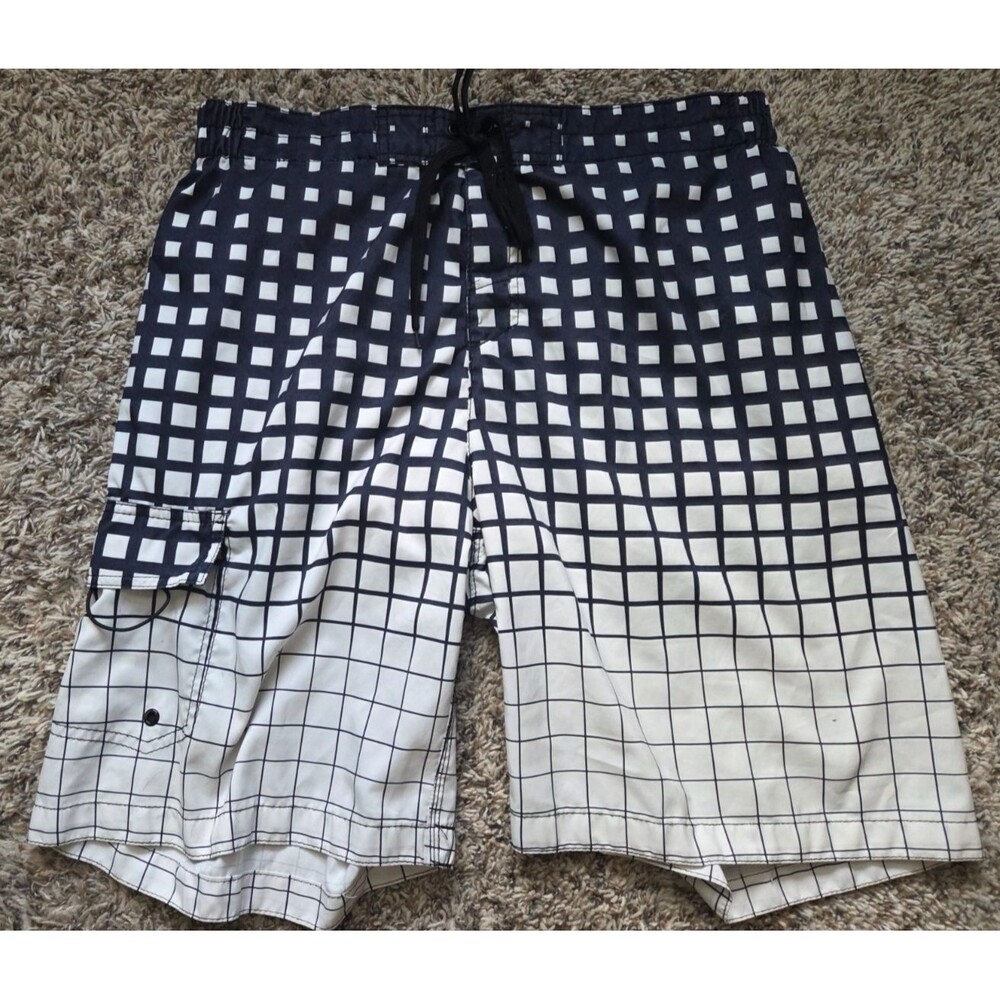 Preowned Men's US Apparel swim trunks sz S Checkered Navy/White